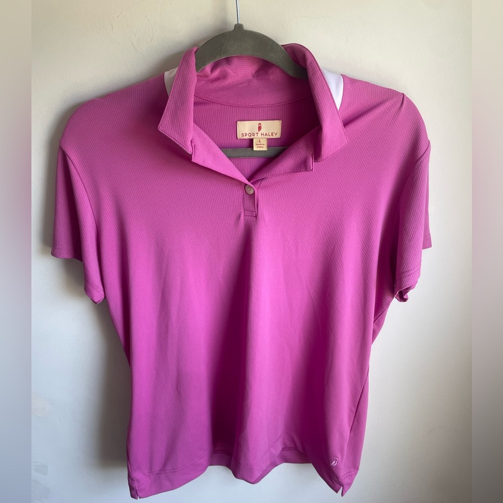 Sport Haley Polo Pink Zip Mandarin Collar Short Sleeve Large (J)